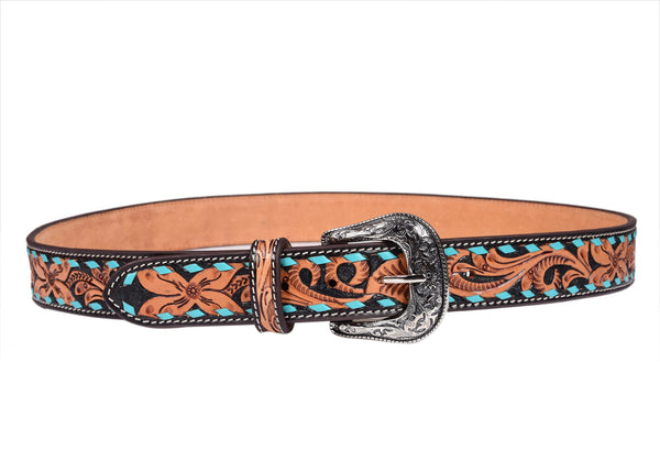 Personalized Genuine Leather Western online Hand Tooled and Hand Painted Floral Belt with Removable Buckle AF30HQ005