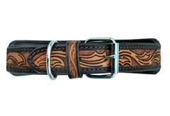 Western Style Beaded and Tooled Leather Dog Collar With Padded Soft Lining 10AB002