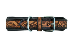 Western Style Beaded and Tooled Leather Dog Collar With Padded Soft Lining 10AB008