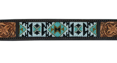 Western Style Beaded and Tooled Leather Dog Collar With Padded Soft Lining 10AB006