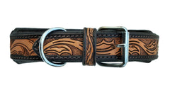 Western Style Beaded and Tooled Leather Dog Collar With Padded Soft Lining 10AB011