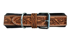 Western Style Beaded and Tooled Leather Dog Collar With Padded Soft Lining 10AB014