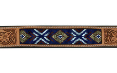 Western Style Beaded and Tooled Leather Dog Collar With Padded Soft Lining 10AB014