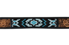 Western Style Beaded and Tooled Leather Dog Collar With Padded Soft Lining 10AB015