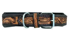 Western Style Beaded and Tooled Leather Dog Collar With Padded Soft Lining 10AB016