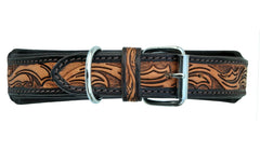 Western Style Beaded and Tooled Leather Dog Collar With Padded Soft Lining 10AB017