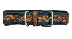 Western Style Beaded and Tooled Leather Dog Collar With Padded Soft Lining 10AB019