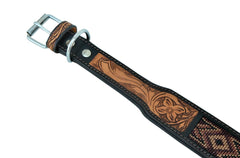 Western Style Beaded and Tooled Leather Dog Collar With Padded Soft Lining 10AB019