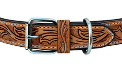 Western Style Beaded and Tooled Leather Dog Collar With Padded Soft Lining 10AB020