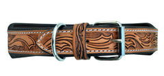 Western Style Beaded and Tooled Leather Dog Collar With Padded Soft Lining 10AB021