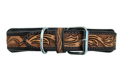 Western Style Beaded and Tooled Leather Dog Collar With Padded Soft Lining 10AB003