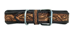 Western Style Beaded and Tooled Leather Dog Collar With Padded Soft Lining 10AB004