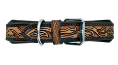 Western Style Beaded and Tooled Leather Dog Collar With Padded Soft Lining 10AB005