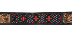 Western Style Beaded and Tooled Leather Dog Collar With Padded Soft Lining 10AB005