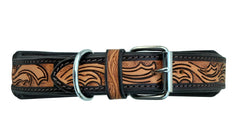 Western Style Beaded and Tooled Leather Dog Collar With Padded Soft Lining 10AB006