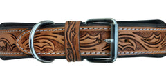 Western Style Beaded and Tooled Leather Dog Collar With Padded Soft Lining 10AB007