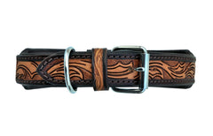 Western Style Beaded and Tooled Leather Dog Collar With Padded Soft Lining 10AB010