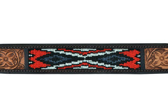 Western Style Beaded and Tooled Leather Dog Collar With Padded Soft Lining 10AB010