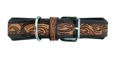 Western Style Beaded and Tooled Leather Dog Collar With Padded Soft Lining 10AB012