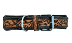 Western Style Beaded and Tooled Leather Dog Collar With Padded Soft Lining 10AB015