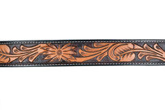 Genuine Leather Western Hand Tooled and Hand Painted Floral Belt  with Removable Buckle 30HQ004