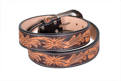 Genuine Leather Western Hand Tooled and Hand Painted Floral Belt  with Removable Buckle 30HQ004