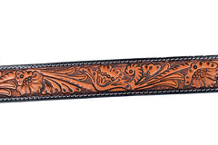 Genuine Leather Western Hand Tooled and Hand Painted Floral Belt  with Removable Buckle 30HQ006