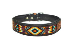 Western Style Beaded and Tooled Leather Dog Collar With Padded Soft Lining 10AB025