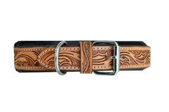 Western Style Beaded and Tooled Leather Dog Collar With Padded Soft Lining 10AB027