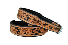 Western Style Hand Tooled Hand Finished Leather Dog Collar With Padded Soft Lining 10AB101