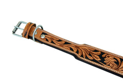 Western Style Hand Tooled Hand Finished Leather Dog Collar With Padded Soft Lining 10AB101