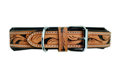 Western Style Hand Tooled Hand Finished Leather Dog Collar With Padded Soft Lining 10AB101