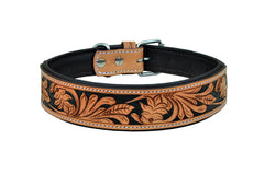 Western Style Hand Tooled Hand Finished Leather Dog Collar With Padded Soft Lining 10AB101