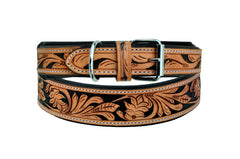 Western Style Hand Tooled Hand Finished Leather Dog Collar With Padded Soft Lining 10AB101