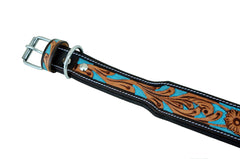 Western Style Hand Tooled Hand Finished Leather Dog Collar With Padded Soft Lining 10AB102