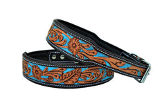 Western Style Hand Tooled Hand Finished Leather Dog Collar With Padded Soft Lining 10AB102