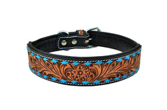 Western Style Hand Tooled Hand Finished Leather Dog Collar With Padded Soft Lining 10AB103