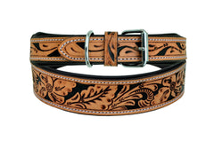 Western Style Hand Tooled Hand Finished Leather Dog Collar With Padded Soft Lining 10AB104