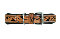 Western Style Hand Tooled Hand Finished Leather Dog Collar With Padded Soft Lining 10AB104