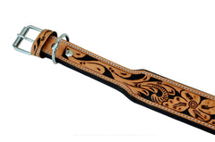 Western Style Hand Tooled Hand Finished Leather Dog Collar With Padded Soft Lining 10AB104