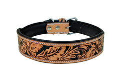 Western Style Hand Tooled Hand Finished Leather Dog Collar With Padded Soft Lining 10AB104