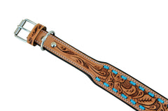 Western Style Hand Tooled Hand Finished Leather Dog Collar With Padded Soft Lining 10AB106