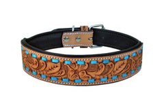 Western Style Hand Tooled Hand Finished Leather Dog Collar With Padded Soft Lining 10AB106