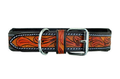 Western Style Hand Tooled Hand Finished Leather Dog Collar With Padded Soft Lining 10AB108