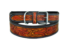 Western Style Hand Tooled Hand Finished Leather Dog Collar With Padded Soft Lining 10AB108