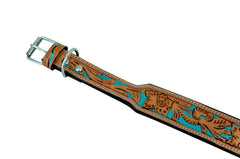 Western Style Hand Tooled Hand Finished Leather Dog Collar With Padded Soft Lining 10AB109