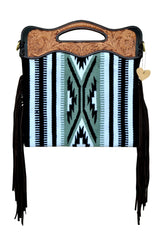 Personalizable Genuine Leather and Saddle Blanket Shoulder Bag with Hand Tooled Strap and Hand tooled Handle o20AB005