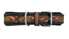 Western Style Beaded and Tooled Leather Dog Collar With Padded Soft Lining 10AB013