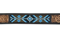 Western Style Beaded and Tooled Leather Dog Collar With Padded Soft Lining 10AB017