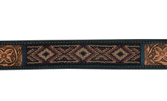 Western Style Beaded and Tooled Leather Dog Collar With Padded Soft Lining 10AB019